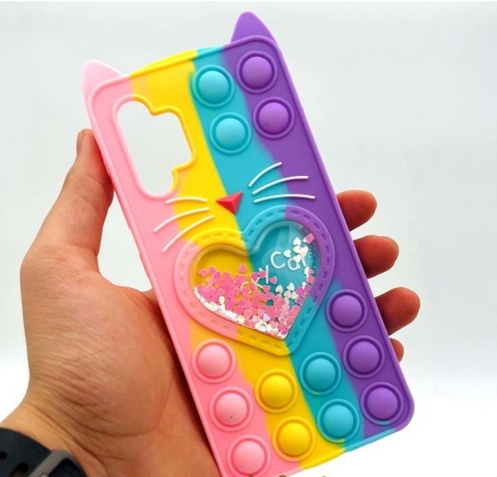 قاب گوشی Galaxy A32 4G سامسونگ سیلیکونی پاک کنی طرح گربه ای Lucky Cat آکواریومی پاپیت فیجت رنگین کمانی آبرنگی پاستیلی